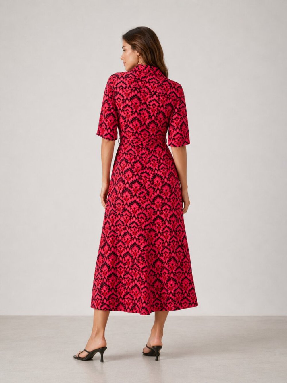 Lesley Evers Midi/Maxi Dress Retro Floral Print Pink Red Black - Picture 2 of 6